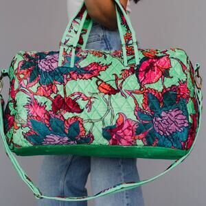 Mint & Multicolored Floral Duffel Bag